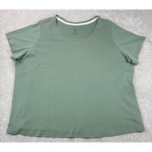 Isaac Mizrahi Live Essentials Shirt Womens Plus 3X Green Round Neck Short Sleeve